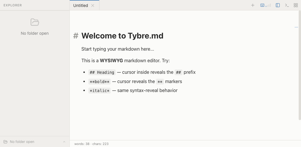 Tybre.md app screenshot